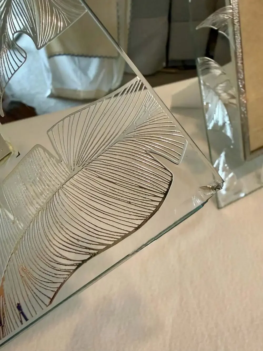 Beltrami Italian Glass and Silver-Tone Tropical Leaf Design Picture Frame Set